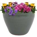 Sunnydaze Round Glazed Ceramic Planter with Drainage