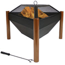 Sunnydaze Steel Outdoor Triangle Fire Pit and Side Table - 31 Inch