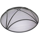 Outdoor fire pit spark screen is made of black reinforced steel mesh for lasting strength.