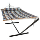 Sunnydaze 2-Person Freestanding Quilted Fabric Hammock with Stand - 12 or 15 Foot Stand Option - Ocean Isle