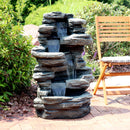 stacked shale outdoor water fountain with LED lights