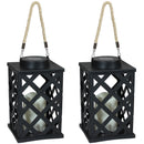 Sunnydaze Modern Crosshatch Outdoor Solar LED Decorative Candle Lantern - 9-Inch