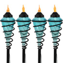 Sunnydaze 2-in-1 Metal Swirl with Blue Glass Outdoor Lawn Torch - Set of 4