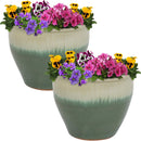 Sunnydaze Glazed Ceramic Planter with Drainage Holes - Set of 2