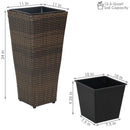 Sunnydaze Polyrattan Square Tall Wicker Planter - Brown - Set of 2