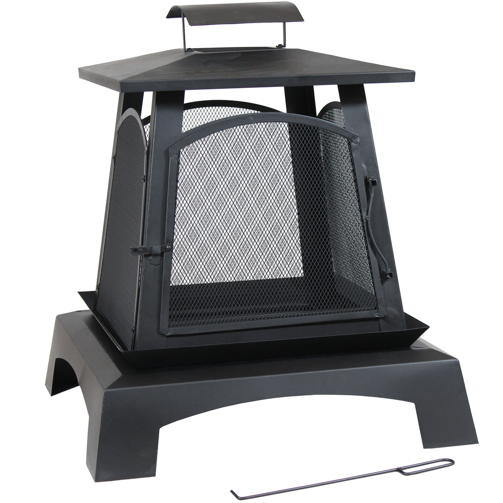 Sunnydaze Pagoda Style Steel with Black Finish Outdoor Fireplace - 32