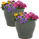 Sunnydaze Glazed Ceramic Planter with Drainage Holes - Set of 2