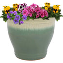 Sunnydaze Round Glazed Ceramic Planter with Drainage