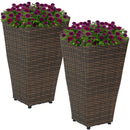 Sunnydaze Polyrattan Square Tall Wicker Planter - Brown - Set of 2