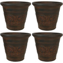 Sunnydaze Arabella Swirling Vines Indoor and Outdoor Resin Planter, Rust Finish, 16-Inch Diameter