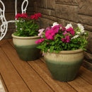 Sunnydaze Glazed Ceramic Planter with Drainage Holes - Set of 2