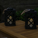 Sunnydaze Modern Crosshatch Outdoor Solar Decorative Candle Lantern