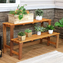 Sunnydaze 2-Tier Meranti Wood Outdoor Plant Stand with Teak Oil Finish