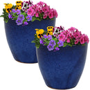 Sunnydaze Glazed Ceramic Planter with Drainage Holes - Set of 2