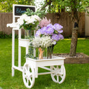 Sunnydaze 3-Tiered Flower Cart Display Stand with Wheels - White