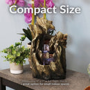 Sunnydaze Cascading Caves Tree Trunk Waterfall Fountain with LED Lights - 14"