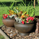 Sunnydaze Elizabeth Ribbed Outdoor Garden Planter Urn - Rust - 15"