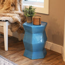 blue geometric shaped ceramic decorative garden stool