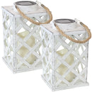 Sunnydaze Modern Crosshatch Outdoor Solar LED Decorative Candle Lantern - 9-Inch
