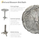 Sunnydaze Bird and Blossom Metal Bird Bath - Antique Gray - 13"