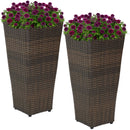 Sunnydaze Polyrattan Square Tall Wicker Planter - Brown - Set of 2