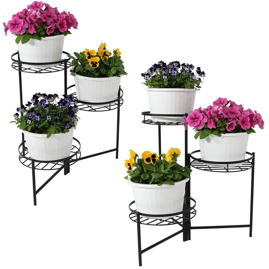 plant pot stand outdoor Sunnydaze Black 3-Tiered Planter Stand - 22