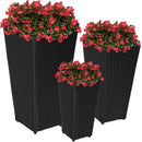 Sunnydaze Polyrattan Square Tall Wicker Planter - Black - Set of 3