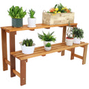 Sunnydaze 2-Tier Meranti Wood Outdoor Plant Stand with Teak Oil Finish