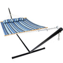 Sunnydaze 2-Person Freestanding Quilted Fabric Hammock with Stand - 12 or 15 Foot Stand Option - Misty Beach