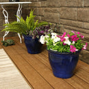 Sunnydaze Glazed Ceramic Planter with Drainage Holes - Set of 2