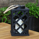 Sunnydaze Modern Crosshatch Outdoor Solar Decorative Candle Lantern