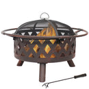 Sunnydaze 30" Bronze Crossweave Wood Burning Fire Pit with Spark Screen & Poker Tool