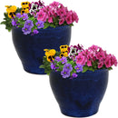 Sunnydaze Glazed Ceramic Planter with Drainage Holes - Set of 2