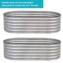 Two sliver garden beds with text that reads, Garden beds can be assembled separately to create two 62.5-inch wide beds.