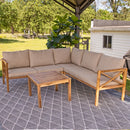 Sunnydaze 4-Piece Wood Patio Furniture Set – L-Shaped Outdoor Sofa Set