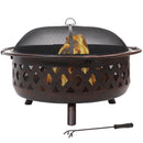 Sunnydaze 36" Bronze Crossweave Wood-Burning Round Fire Pit with Spark Screen, Grate, Cover, & Poker Tool