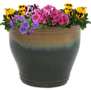 Sunnydaze Round Glazed Ceramic Planter with Drainage
