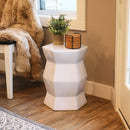 white geometric shaped ceramic decorative garden stool