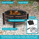 Sunnydaze Steel Wood-Burning Outdoor Fire Pit with Trapezoid Pattern and Cover - 24.5"