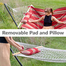 Sunnydaze Rope Hammock with 12' Steel Stand, Pad, and Pillow