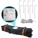 Eight ground steaks, rope and rolling canopy bag.