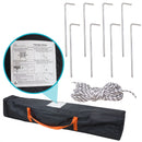 Eight ground steaks, rope and canopy bag.