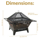 Sunnydaze 32" Northern Galaxy Square Outdoor Fire Pit with Cooking Grate & Spark Screen
