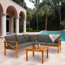 Sunnydaze 4-Piece Wood Patio Furniture Set – L-Shaped Outdoor Sofa Set