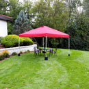 red 12'x12' pop up canopy with white frame