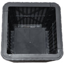 Aerial view of inside the black, rattan side table with storage.