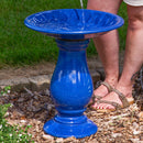Sunnydaze Daisy Embossed Bowl Glazed Ceramic Bird Bath - Blue - 21.5" H