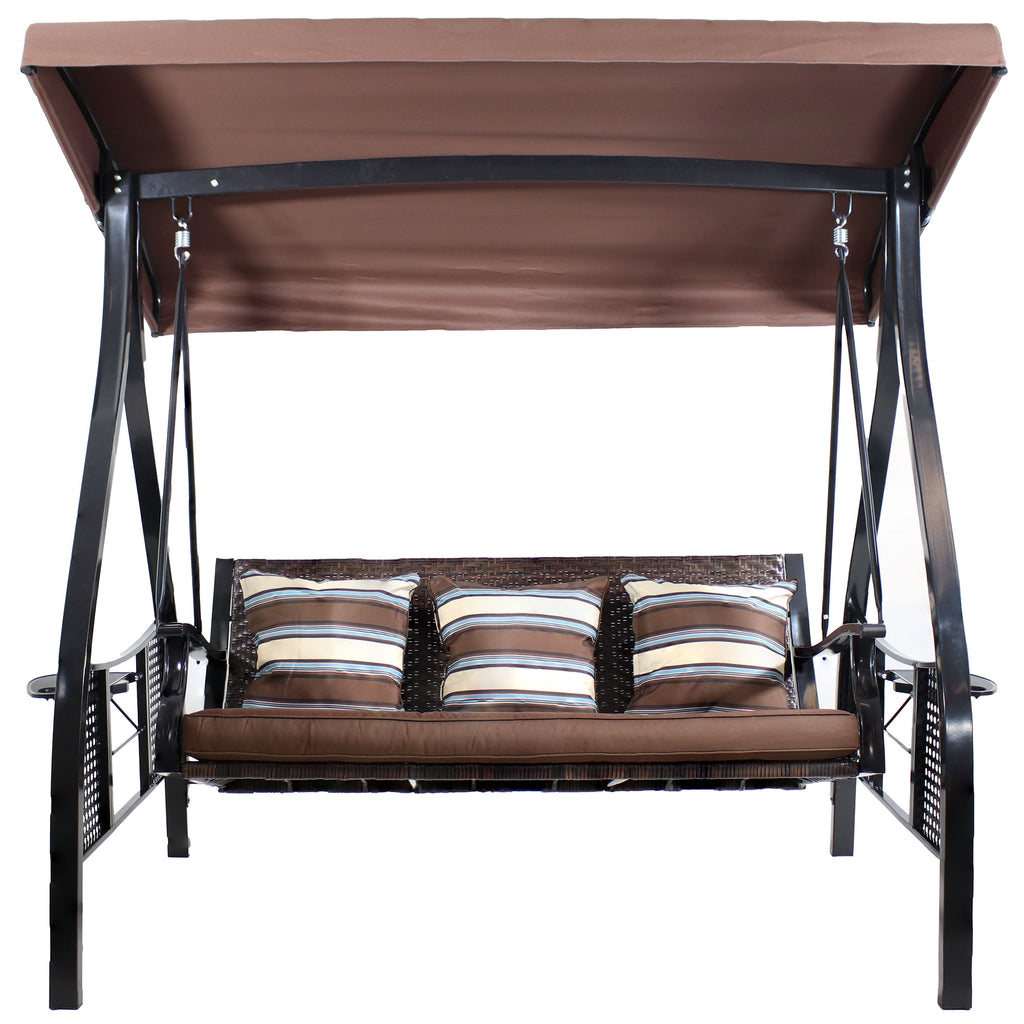 Sunnydaze Deluxe 3 Person Patio Swing with Canopy and Side Tables