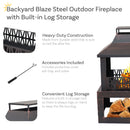 Sunnydaze Bronze Steel Outdoor Fireplace with Log Storage - 35" H