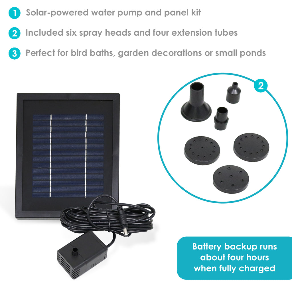 Sunnydaze 65 GPH Solar Pump and Panel Kit with Battery & Light